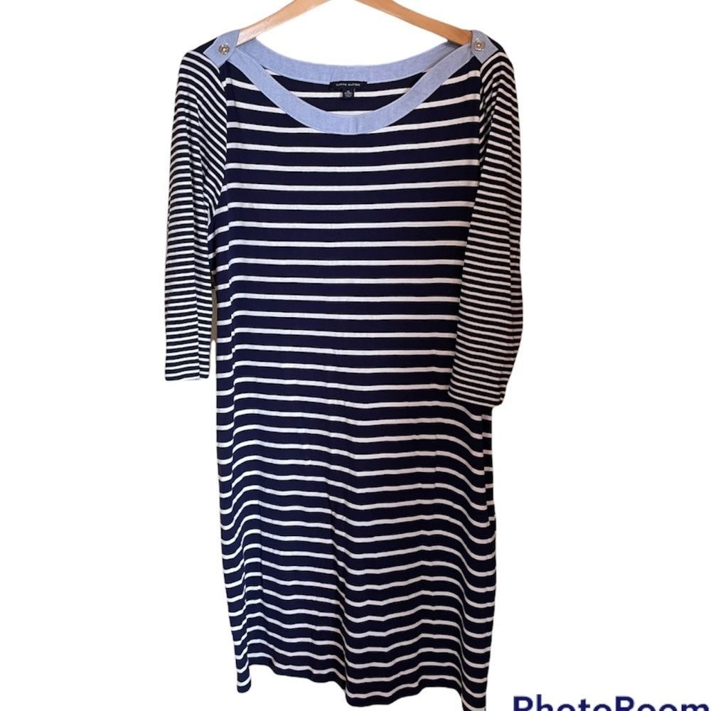 Striped Navy and White Boatneck Women's Dress